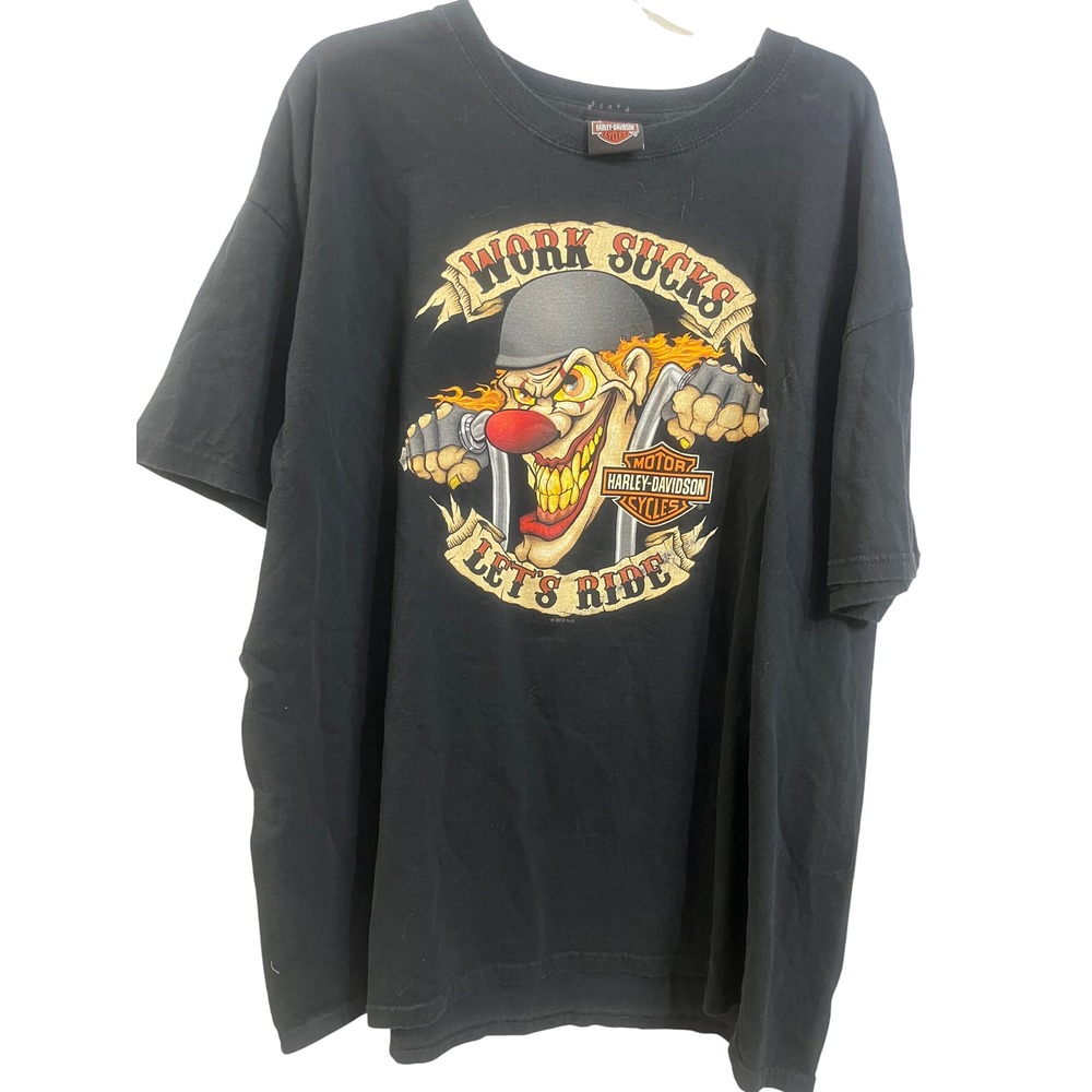 Harley-Davidson Mens 2XL Black Work Sucks Let's Ride Clown Graphic TShirt Philly